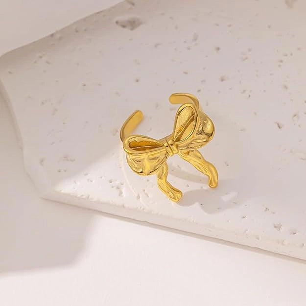 Anti-Tarnish Gold Plated Bow Ring | Chunky Ribbon Aesthetic Jewelry