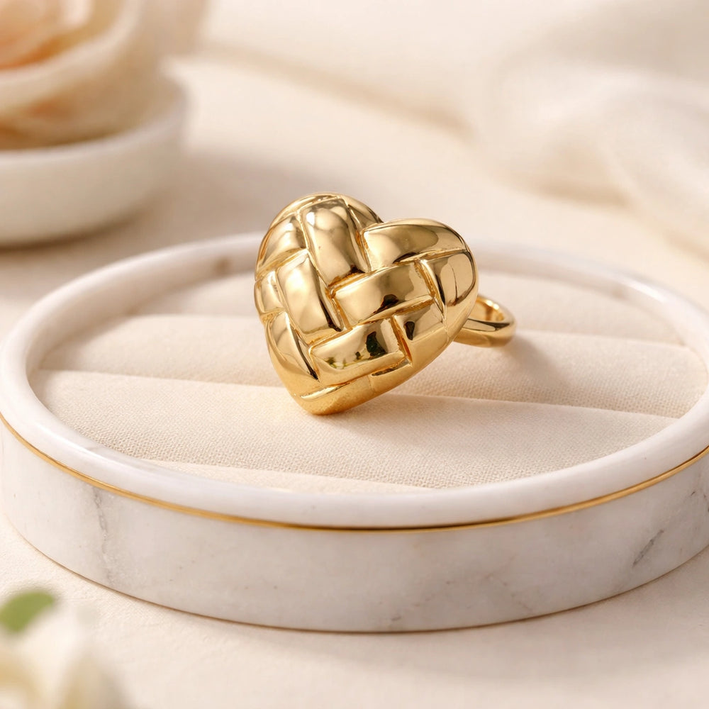 Woven Heart Statement Ring - Anti-Tarnish Gold Plated