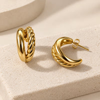 Twisted Double Hoop Anti Tarnish Gold Plated Earrings
