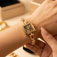 Leopard Print Square Dial Chain Watch - Anti-Tarnish Gold Plated
