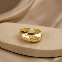 Chunky Dome Scattered Crystal Ring | Anti Tarnish Gold Plated Adjustable Ring