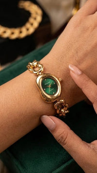 Emerald Dial Watch | Anti-Tarnish Gold Plated Chain