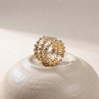 2 in 1 - Gold Multi-Layered Crystal Fashion Ring/ Bracelet- High Quality Statement Jewelry for Women