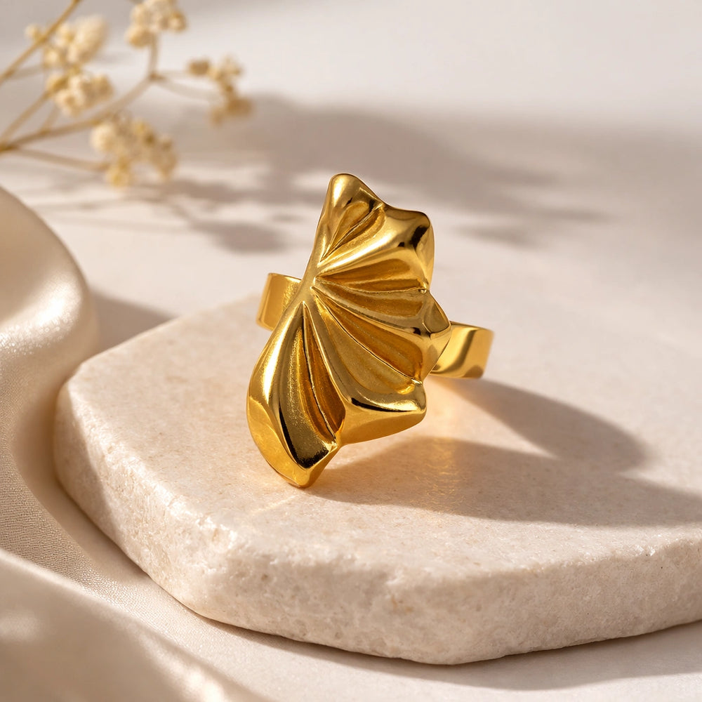 Geometric Fan Statement Ring - Anti Tarnish Gold Plated