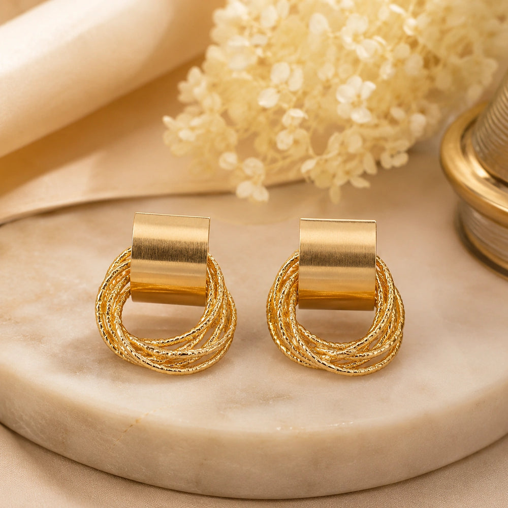 Chunky Gold Plated Textured Hoop Statement Earrings