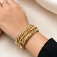 Statement Ribbed Golden Cuff Bracelet | Chunky Layered Design