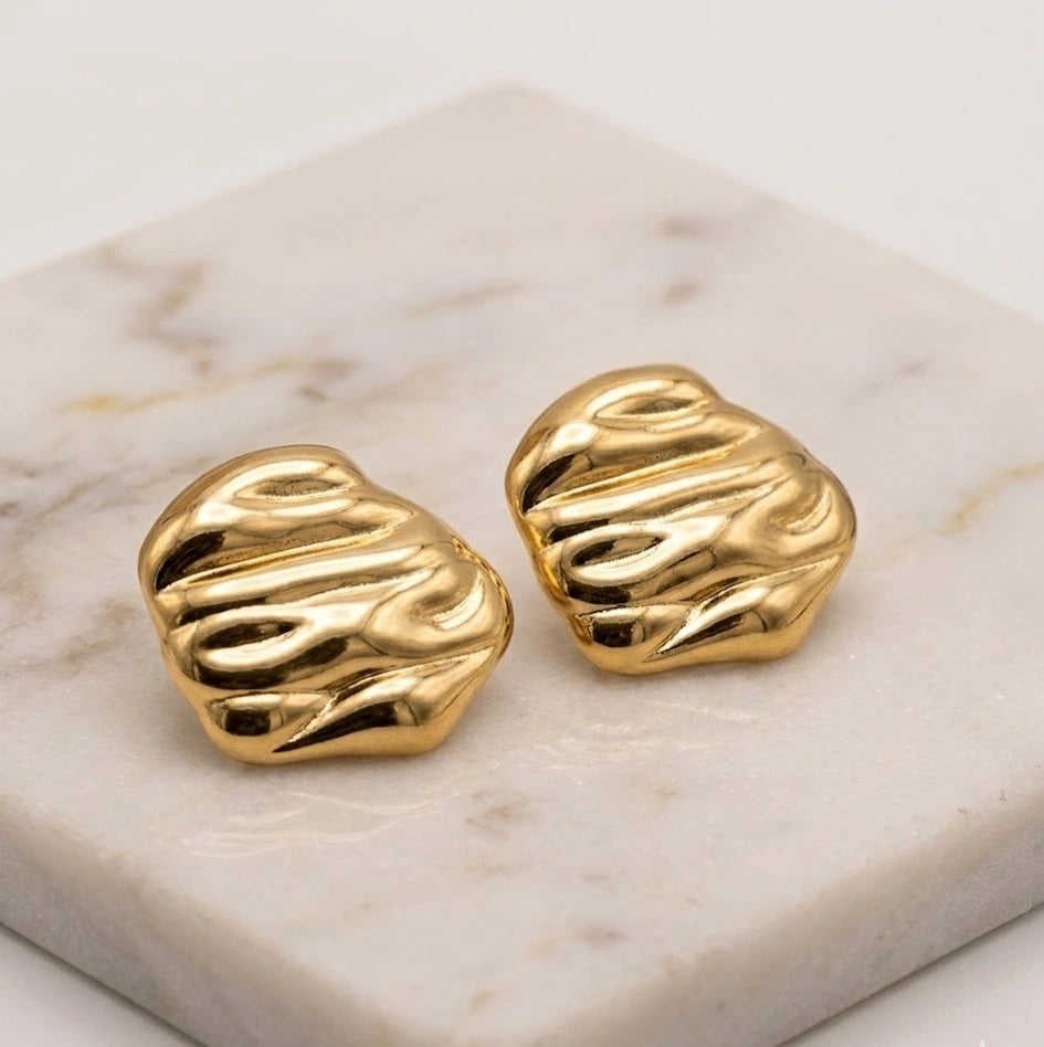 Chunky Molten Textured Gold-Plated Studs - Anti-Tarnish