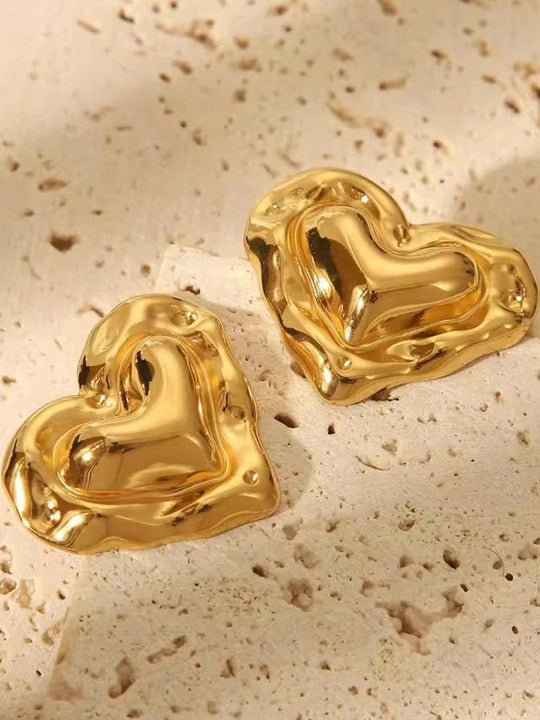 Chunky Molten Heart Earrings | Anti-Tarnish Gold Plated Statement Studs