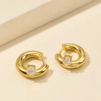 Chunky Solitaire Hoop Earrings - Anti Tarnish Gold Plated