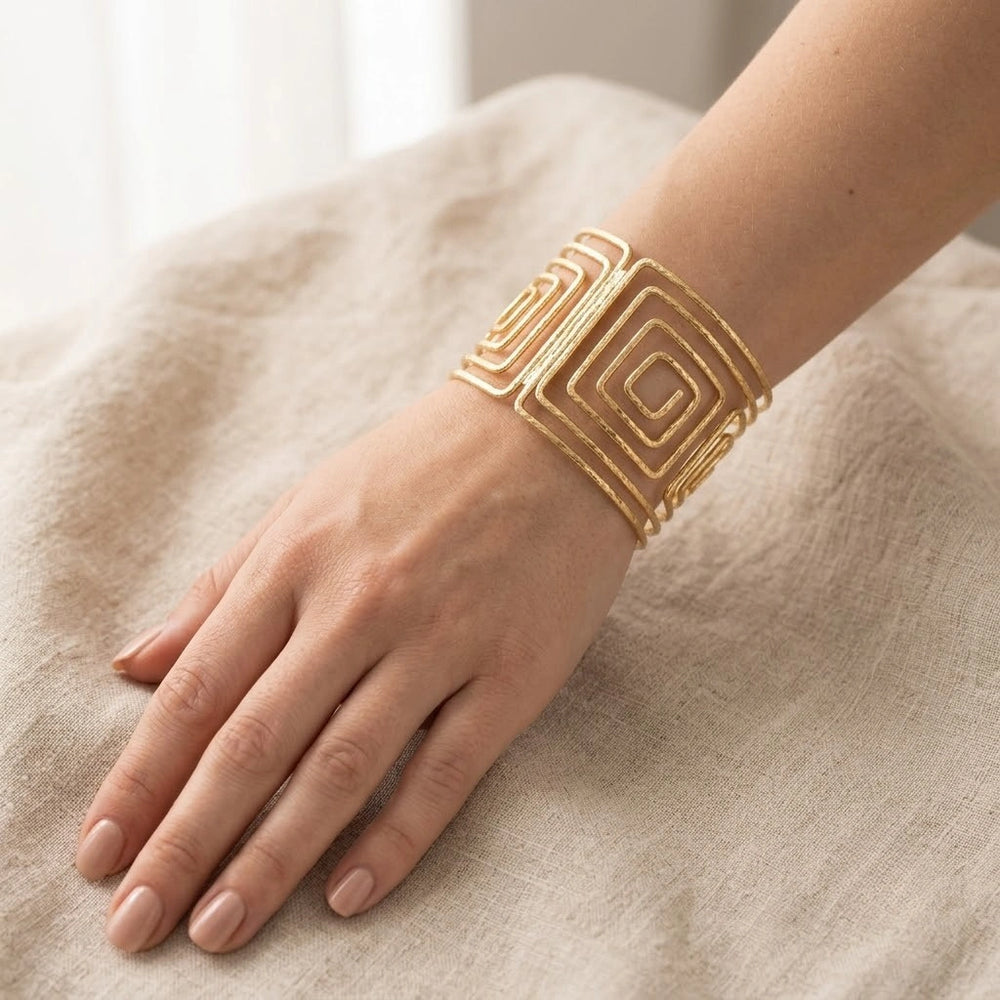 Geometric Statement Cuff Bracelet - Wide Textured Bangle