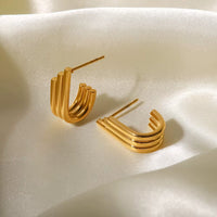 Triple Layered U-Shape Anti Tarnish Gold Plated Stud Earrings