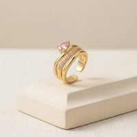 Teardrop Pink Stone Layered Ring | Anti-Tarnish Gold Plated