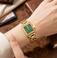 Emerald Green Minimalist Rectangular Anti-Tarnish Gold Plated Watch for Women