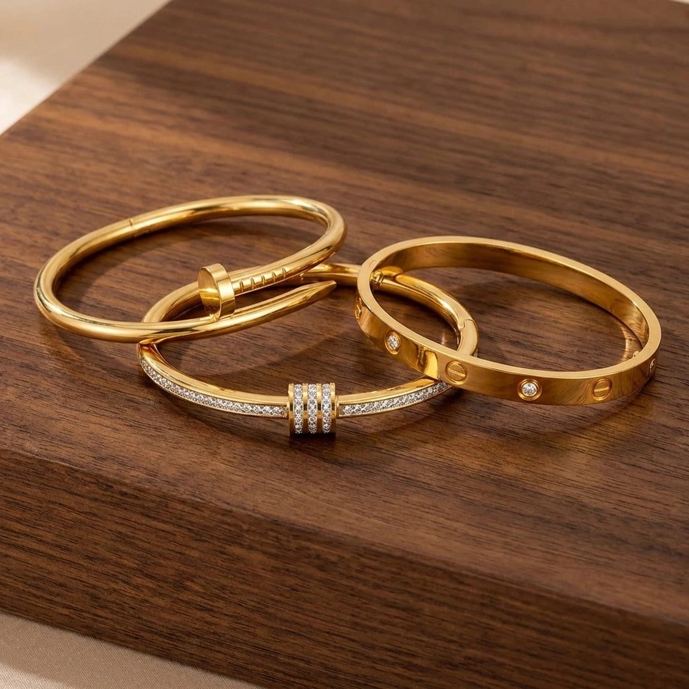 The "It Girl" Gold Bangle Stack | 3-Piece Anti-Tarnish Bracelet Set