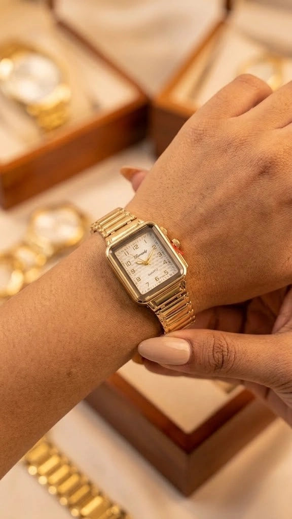 Vintage Rectangular Gold-Plated Watch | Anti-Tarnish & Minimalist