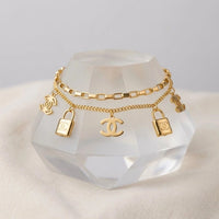 Layered Lock Charm Bracelet - Anti-Tarnish Gold Plated
