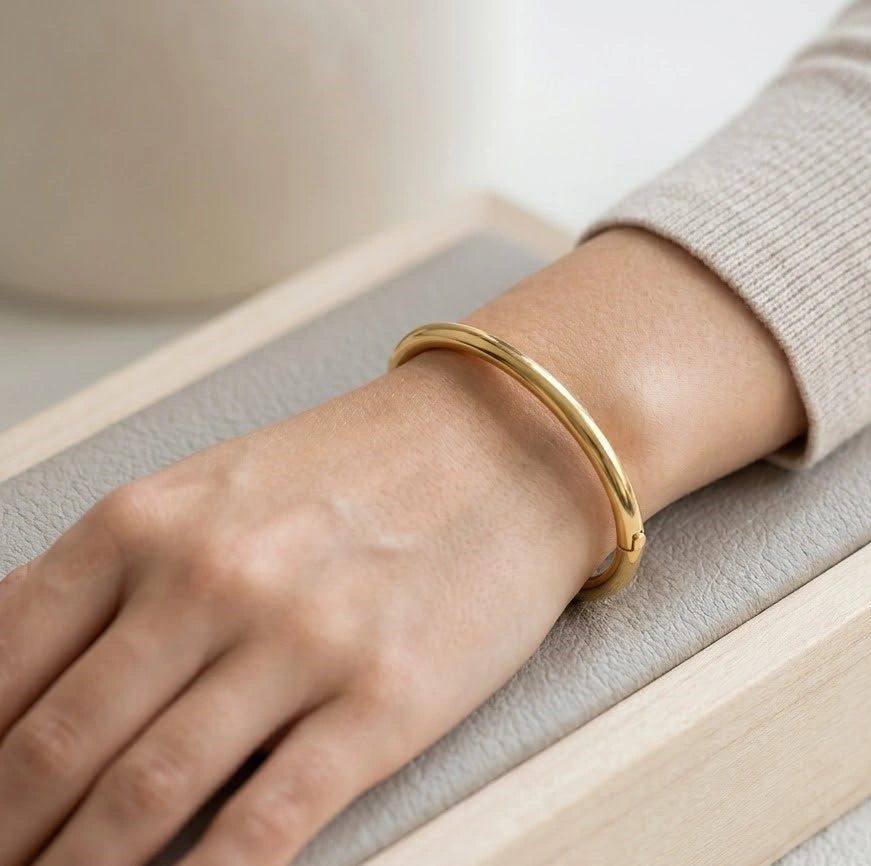 Minimalist Thick Gold Plated Bangle - Anti Tarnish Everyday Wear ( baby size)