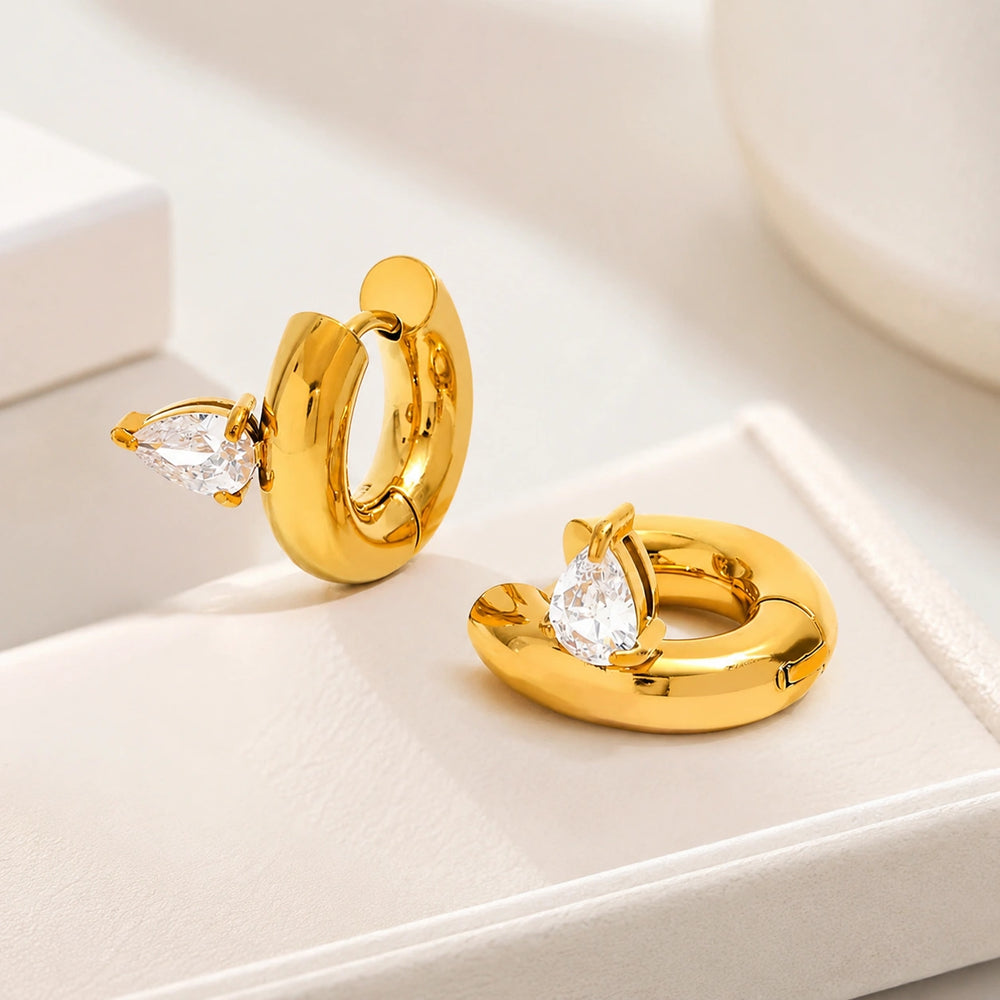Chunky Hoop Stone Earrings | Anti-Tarnish Gold Plated | Minimalist Everyday Wear