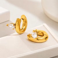 Chunky Hoop Stone Earrings | Anti-Tarnish Gold Plated | Minimalist Everyday Wear