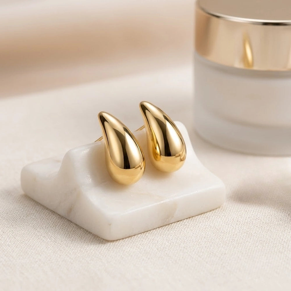 Chunky Teardrop Stud Earrings - Anti-Tarnish Gold Plated