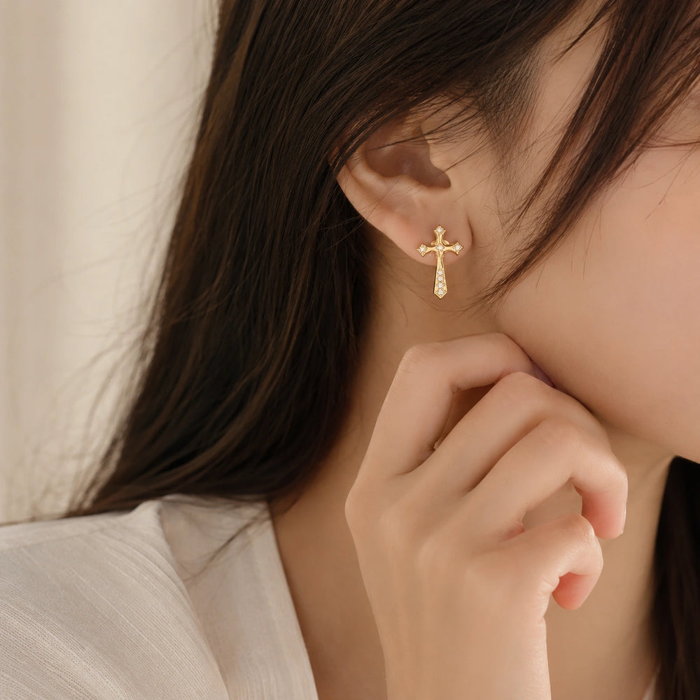 Cross Stud Anti Tarnish Gold Plated Earrings