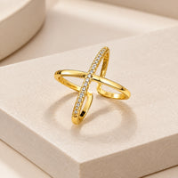 Cross Zirconia Adjustable Ring - Anti Tarnish Gold Plated