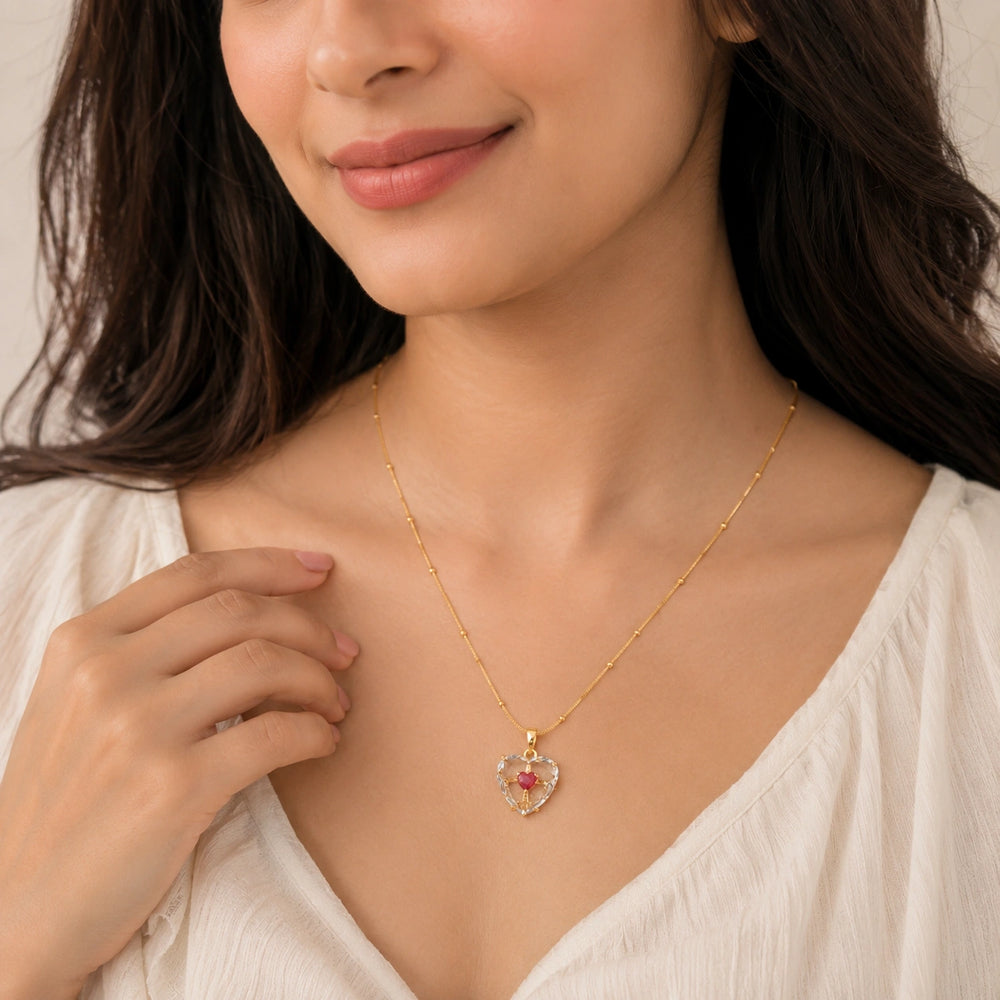 Crystal Heart Pendant Anti-Tarnish Gold Plated Necklace