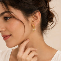 Coquette Crystal Bow Drop Hoop Earrings - Anti Tarnish Gold Plated