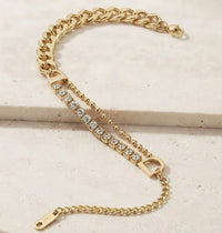 Dual Layer Crystal Cuban Link Gold-Plated Bracelet - Anti Tarnish