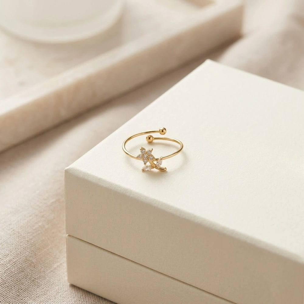 Dainty Floral Adjustable Ring - Anti Tarnish Gold Plated