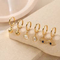 Evil Eye & Minimalist Hoop Earrings Set of 3 - Anti Tarnish Gold Plated