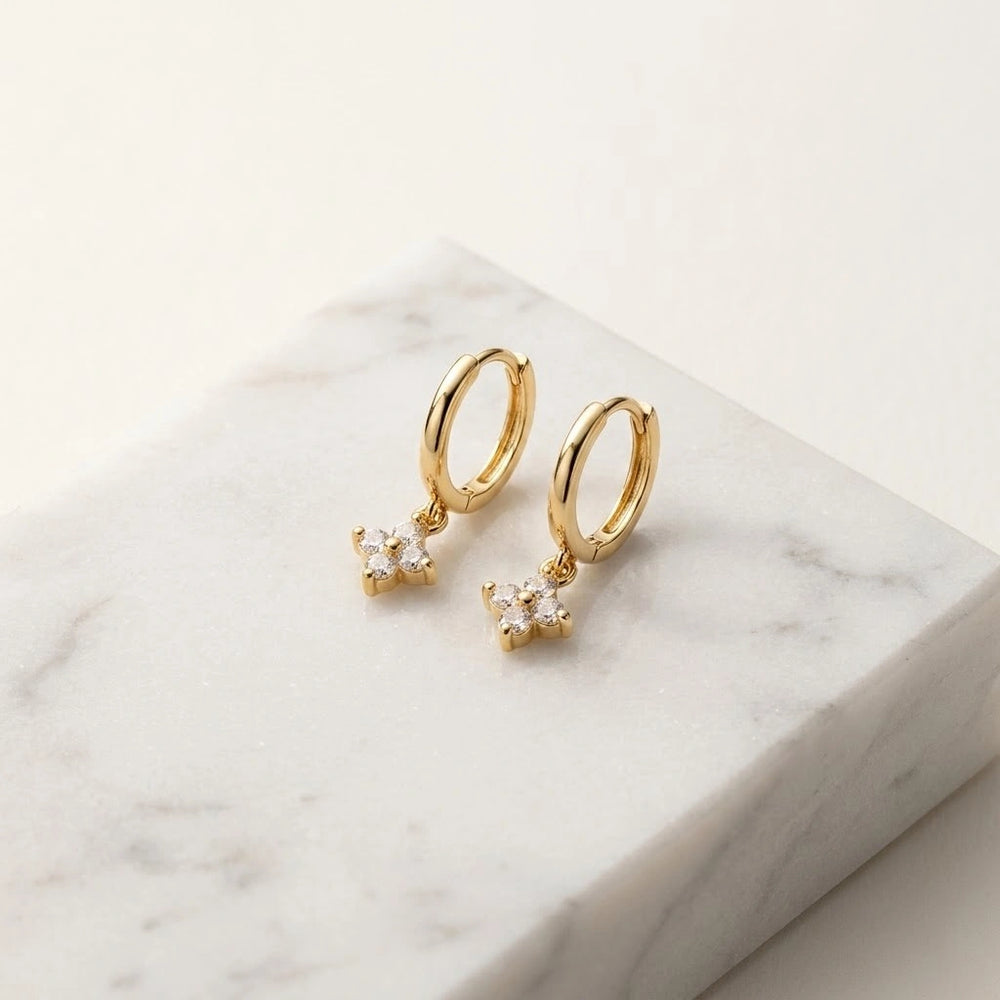 Minimalist Floral Drop Earrings - Anti-Tarnish Gold Plated