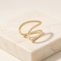 Geometric Double V Crystal Ring - Anti Tarnish Gold Plated