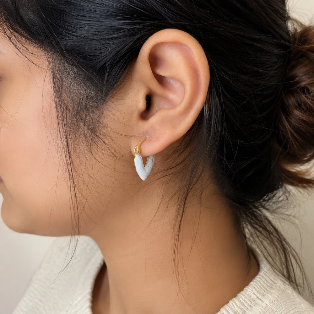 White Heart Enamel Hoop Earrings | Gold Plated Fashion Jewelry