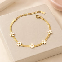 White Floral Snake Chain Bracelet - Anti Tarnish Gold Plated