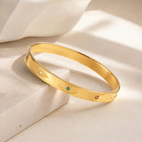 Evil Eye Multi-Stone Gold Plated Bangle | Anti-Tarnish Minimalist Bracelet