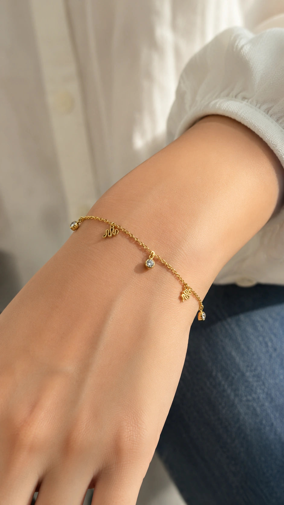 Minimalist Crystal Anti Tarnish Gold Plated Bracelet | Korean Style