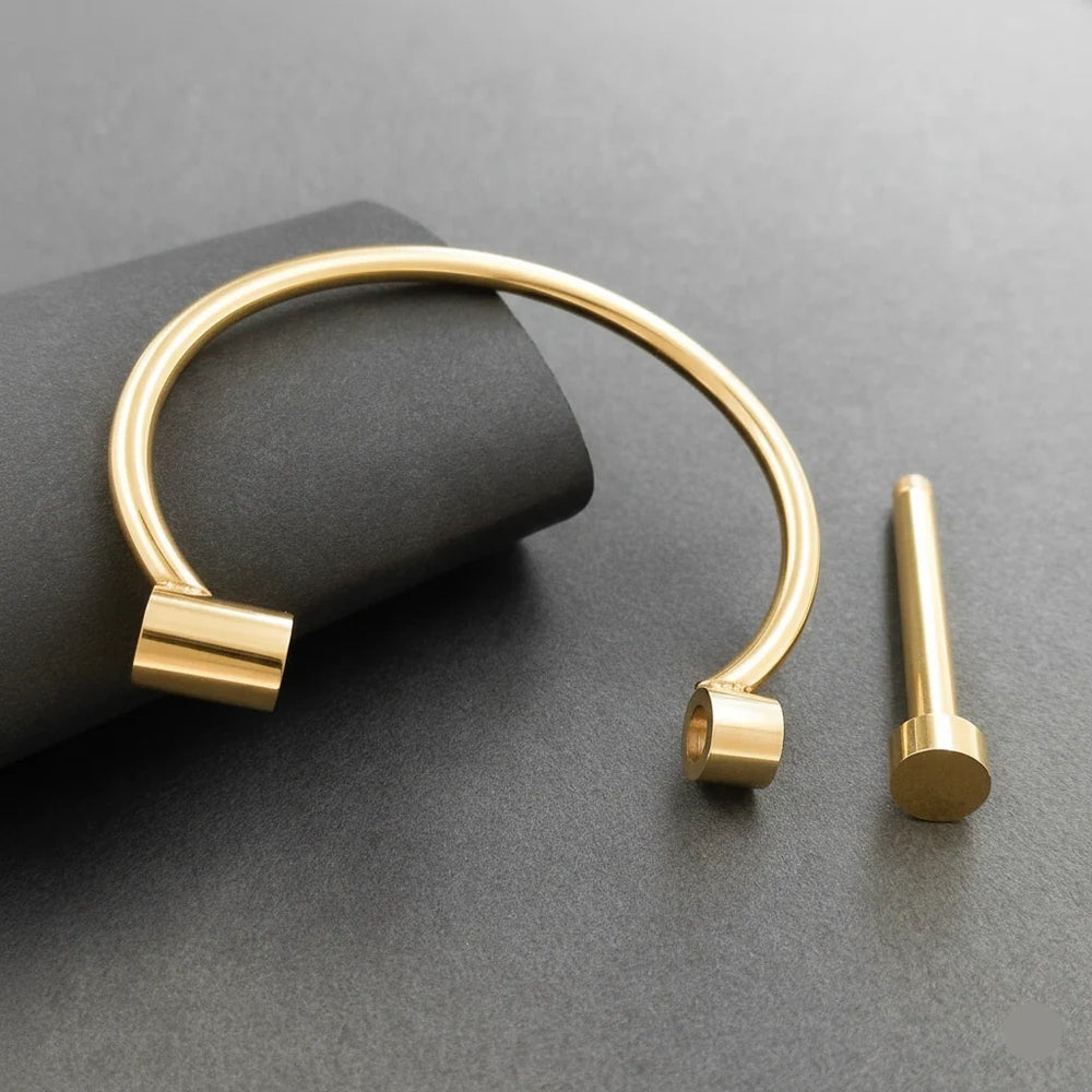 Minimalist Cylinder Cuff Bracelet - Anti Tarnish Gold Plated