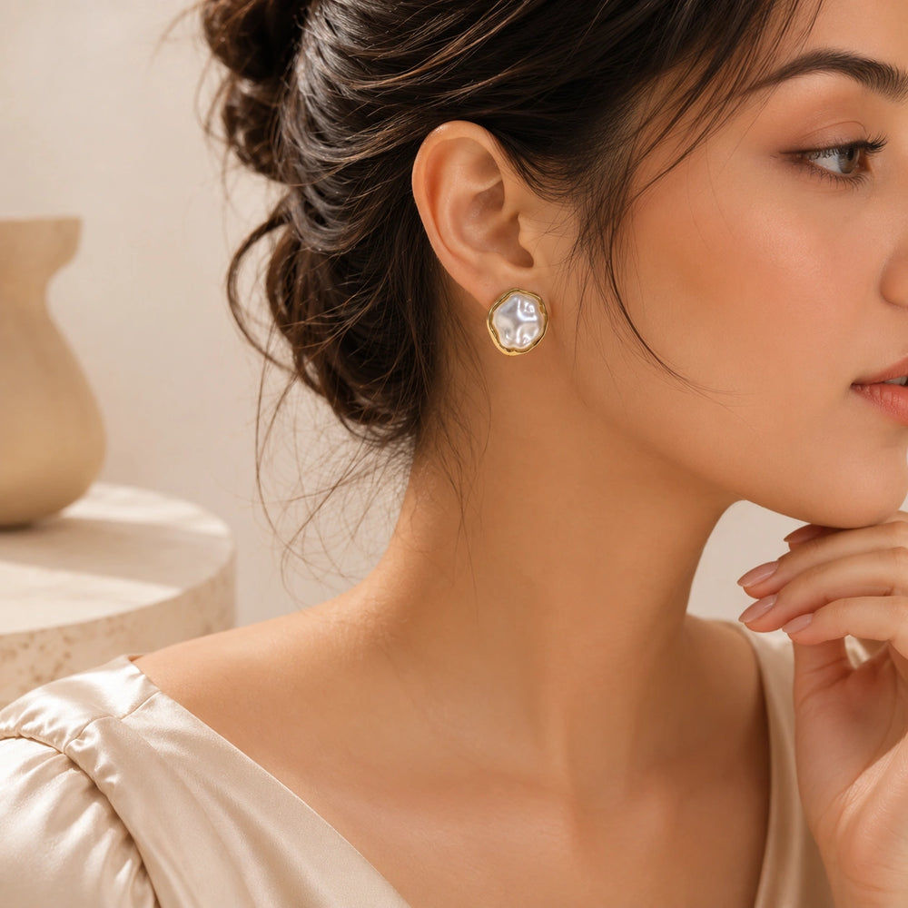 Baroque Pearl Gold Plated Stud Earrings | Irregular Vintage Style