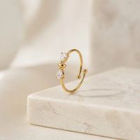 Dainty Crystal Bow Adjustable Ring - Anti-Tarnish Gold Plated