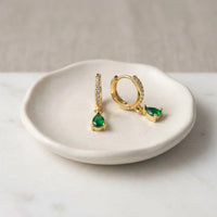 Emerald Green Teardrop Hoop Earrings | Anti Tarnish Gold Plated