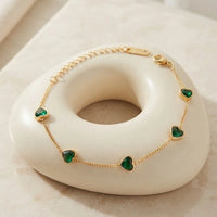Emerald Green Heart Anti Tarnish Gold Plated Bracelet - Minimalist Korean Style