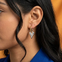 Dual Tone Heart Drop Hoop Earrings - Anti Tarnish Gold Plated
