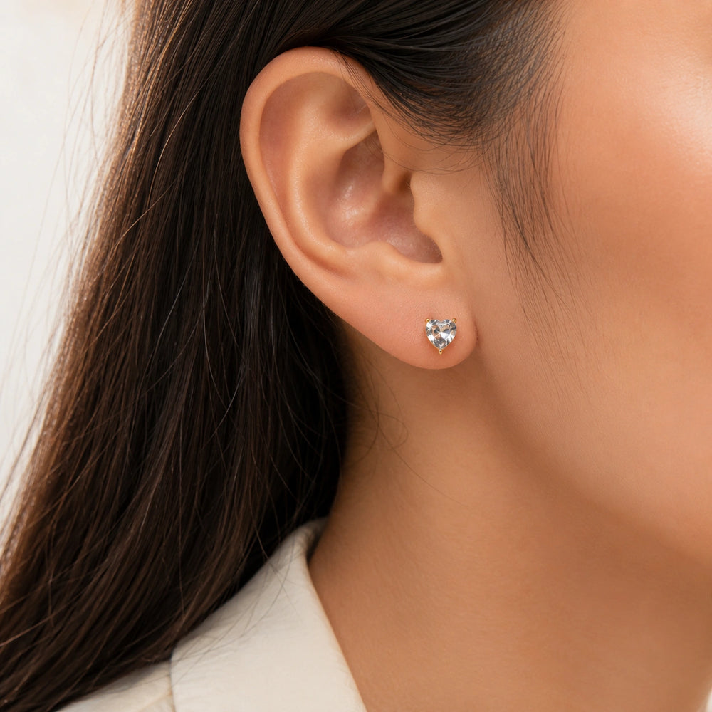 Crystal Heart Stud Earrings - Gold Plated Minimalist Fashion Jewelry