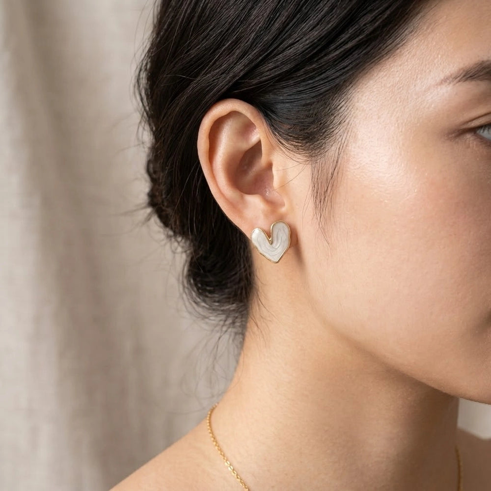 Korean Minimalist White Heart Stud Earrings - High Quality Fashion Jewelry