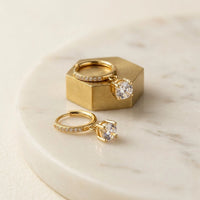 Solitaire Drop Hoop Earrings - Anti Tarnish Gold Plated