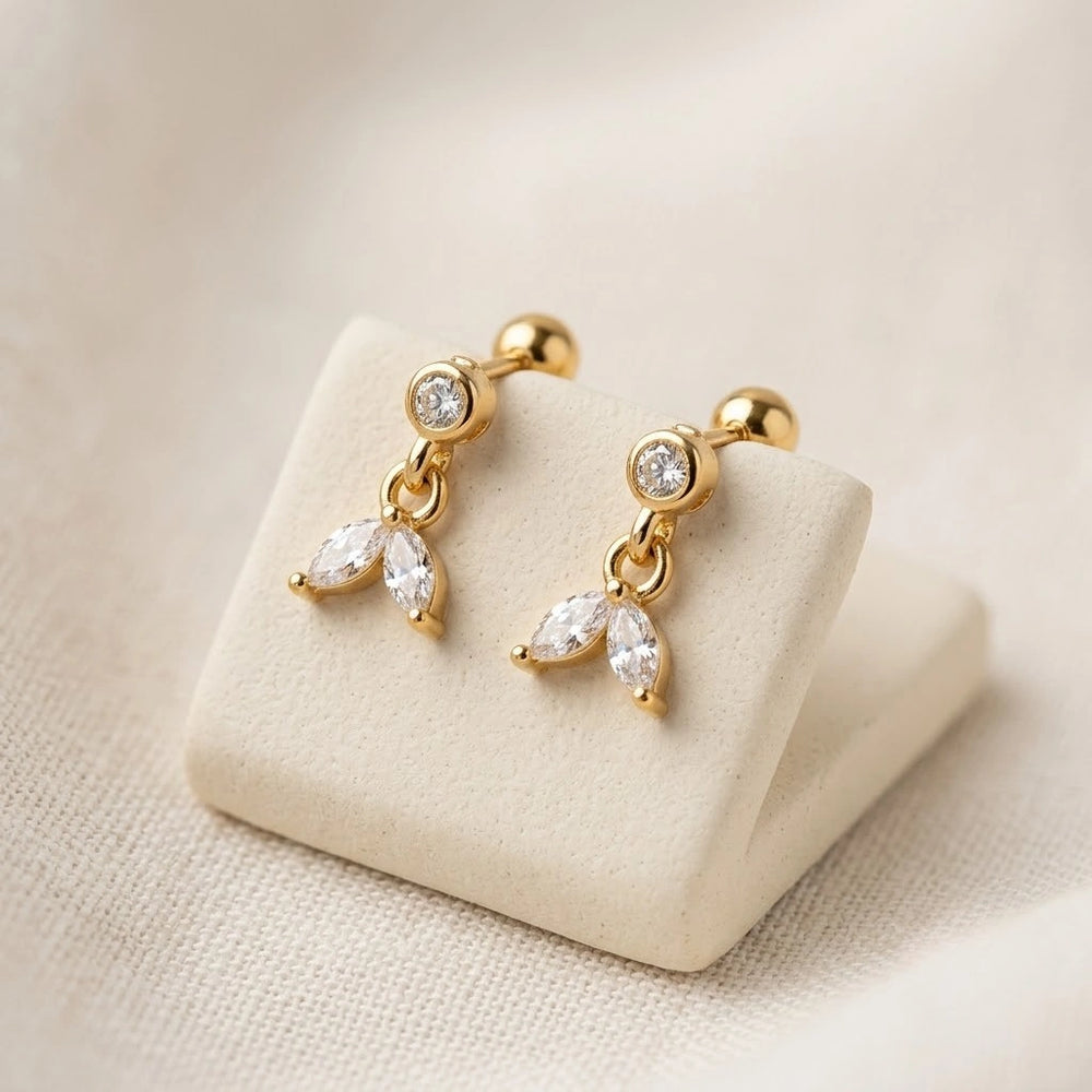 Crystal Petal Drop Earrings | Anti-Tarnish Gold Plated Minimalist Dangle