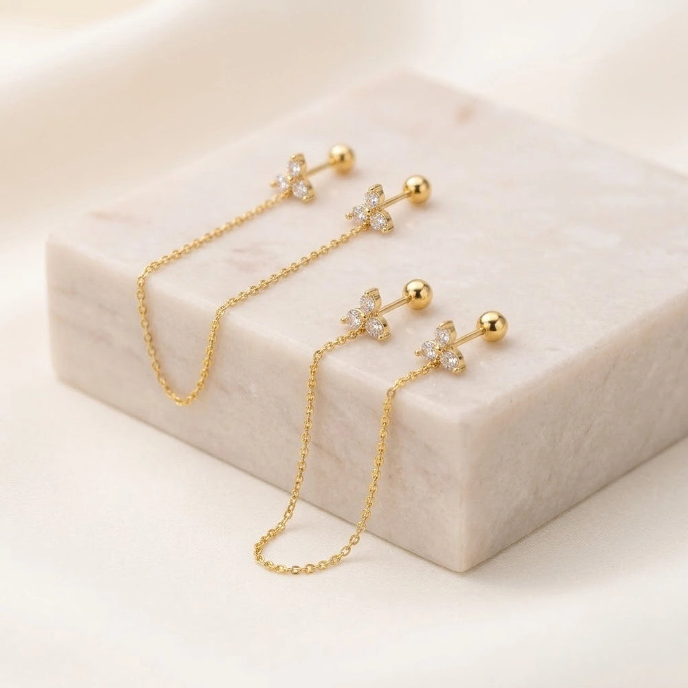 Dainty Zirconia Chain Loop Earrings - Anti Tarnish Gold Plated