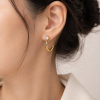 Crystal Solitaire C-Hoop Earrings | Anti Tarnish Gold Plated