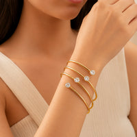 Spiral CZ Layered Cuff Bracelet | Anti-Tarnish Gold Plated